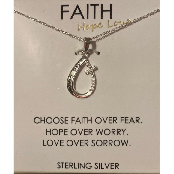 Vintage Sterling Silver Necklace, Footnotes, Faith Hope, Love, - Picture 3 of 4